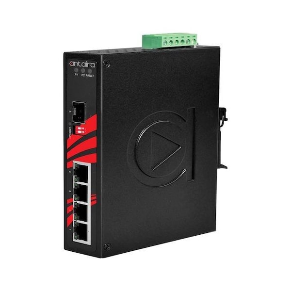 5-Port Industrial Unmanaged Ethernet Switch, w/4-10/100/1000Tx + 1-100/1000 SFP slot, EOT: -4075C
